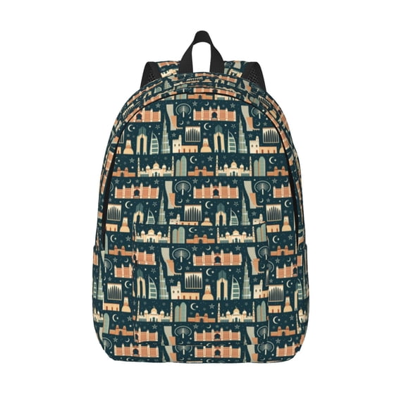 Picia UAE Travel1 1 Printed Canvas Daypack - Stylish and Durable Vintage Compact Backpack - Class, Work, Travel, or Laptop Bookbag,Organized Compartments-Small
