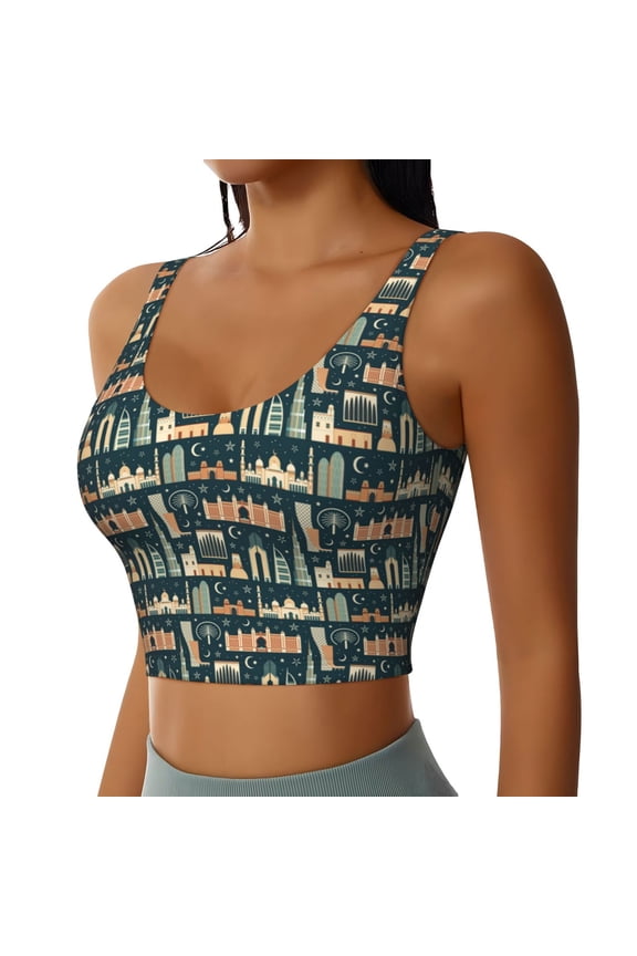 UAE Travel1 1 Sports Bra for Women,Padded Strappy Sports Bras Medium Support Yoga Bra with Removable Cups,Running Yoga Bra-Small