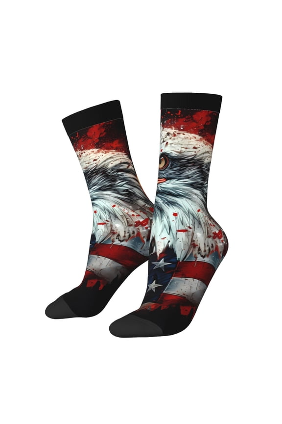 USA Bald Eagle Print Athletic Socks for Men & Women – Cushioned Moisture-Wicking Crew Socks for Sports, Running, and Training, Soft & Breathable Size 5-11