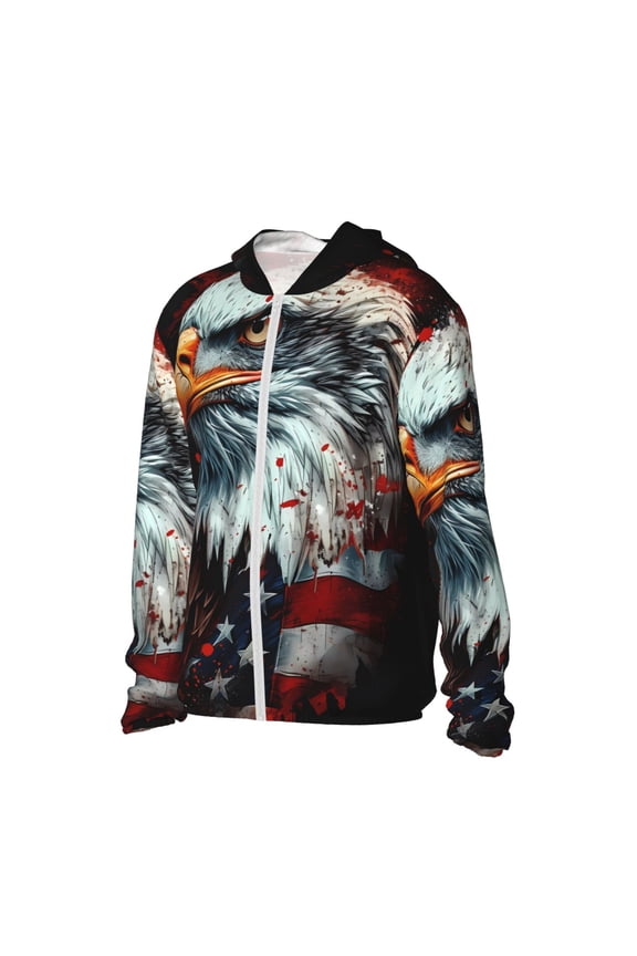 USA Bald Eagle Women's Men's UPF 50+ Sun Protection Hoodie Shirt Long Sleeve SPF Fishing Outdoor UV Hiking Lightweight Shirts-Medium