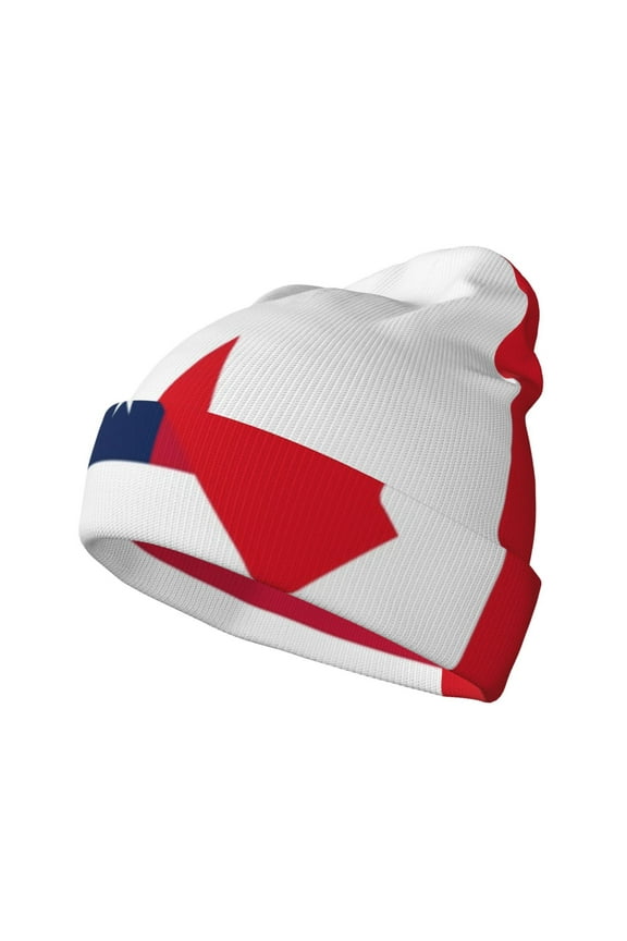 USA Canada Flag Pattern Knitted Beanie Hat for Men and Women , Unisex Winter Warm Stretchy Knit Cap Thick Fisherman Beanies Cuffed Plain Skull Caps