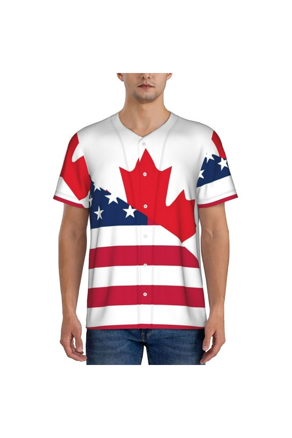 USA Canada Flag Pattern Mens Polo Shirts Quick Dry Short Sleeve Golf T Shirt Performance Moisture Wicking Casual Workout Baseball T-shirt-4X-Large