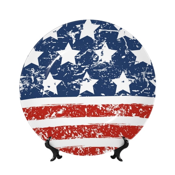 Picia USA Colors Stripes1 Pattern Bone China Decorative Plate – Wall Decor with Stand and Adhesive, Elegant Ornament for Living Room, Office, or Entryway-8in