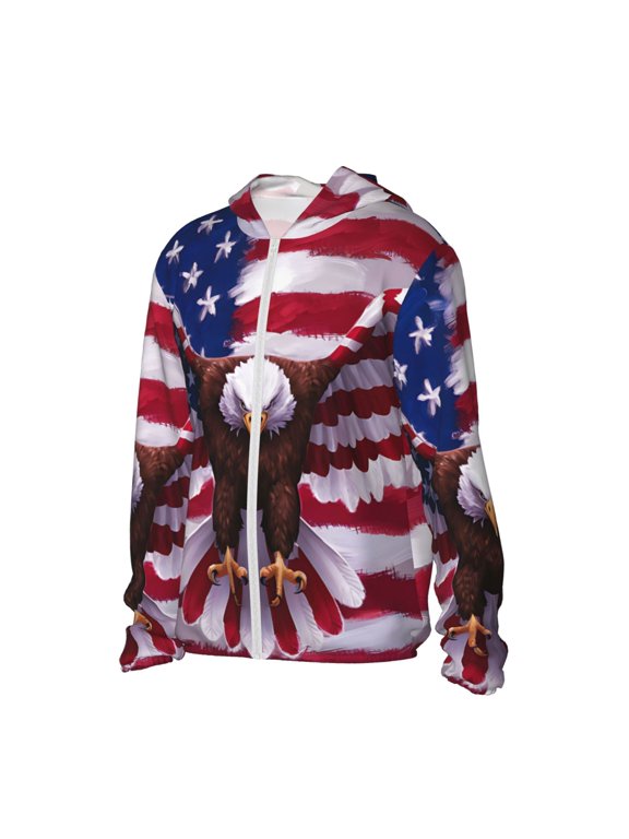 USA Eagle with Spread Wings Women's Men's UPF 50+ Sun Protection Hoodie Shirt Long Sleeve SPF Fishing Outdoor UV Hiking Lightweight Shirts-Small