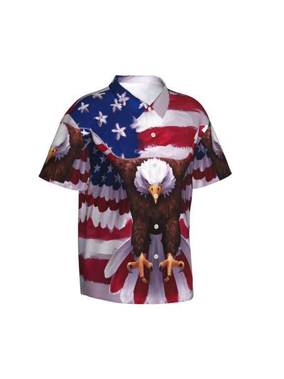 USA Eagle with Spread Wings Gentle Cotton Regular Fit Short Sleeve Casual Hawaiian Shirt for Men-Medium