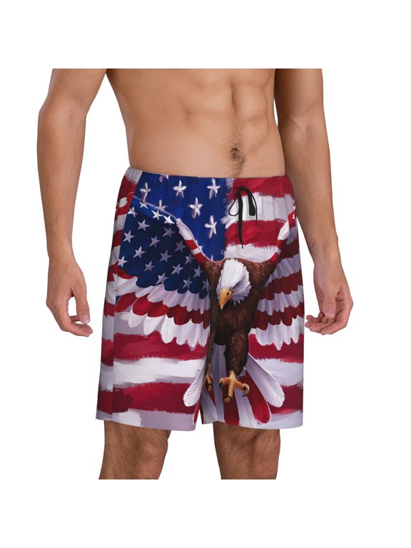 USA Eagle with Spread Wings Pajama Shorts for Men, Men's Pajama Bottoms, Sleepwear,Short Pajama Pants-3X-Large