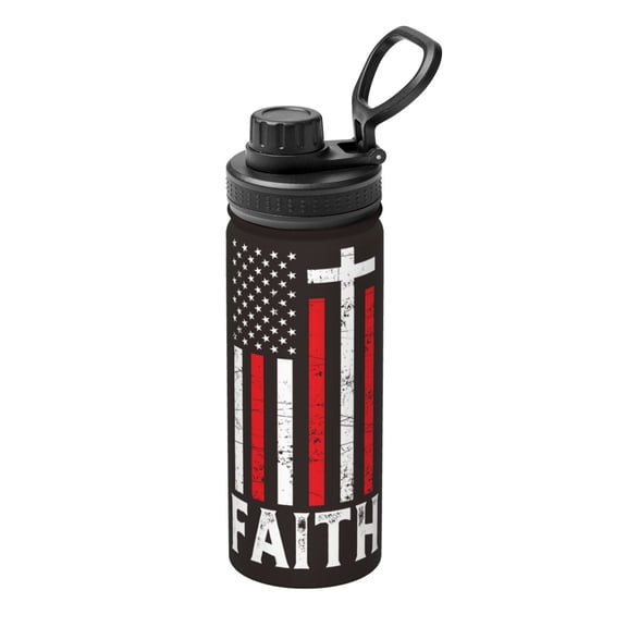 Picia USA Flag Cross Pattern Water Bottle 18 oz Stainless Steel Insulated Bottles With Handle Leak Proof Gym Sport Water Jug BPA-free insulated kettle For Men Women Adults