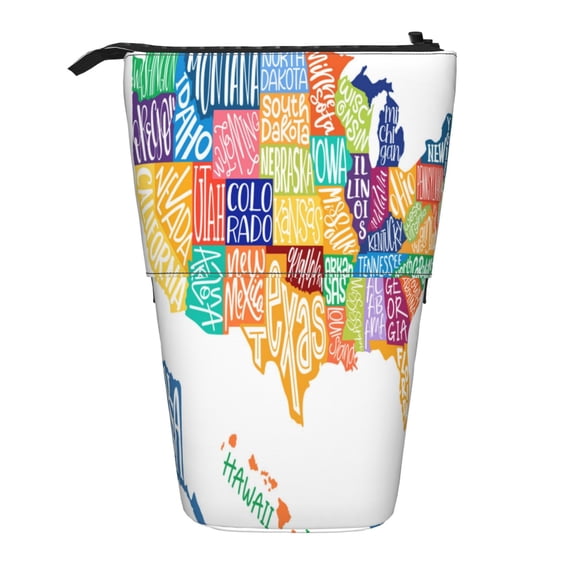 Picia USA MAP Print Telescopic Pencil Case, Telescopic Pen Holder Telescopic Pencil Pouch Bag Stationery Pencil Case Box Storage Organizer Makeup Bag