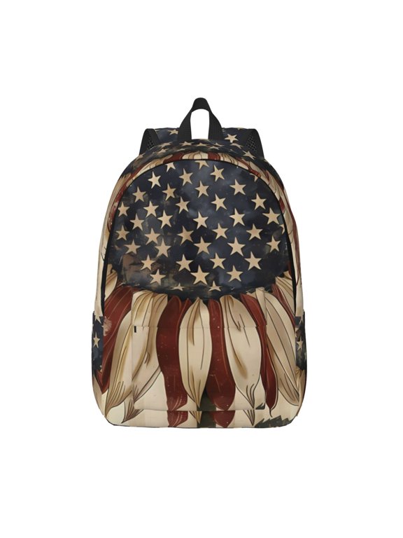USA Sunflower Flag Printed Canvas Daypack - Stylish and Durable Vintage Compact Backpack - Class, Work, Travel, or Laptop Bookbag,Organized Compartments-Medium