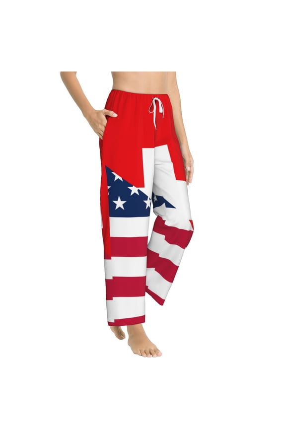 USA Switzerland Womens Soft Woven Cotton Elastic Waistband Sleep Pajama Pant Lounge Sleep Pant With Pockets And Drawstring-XX-Large