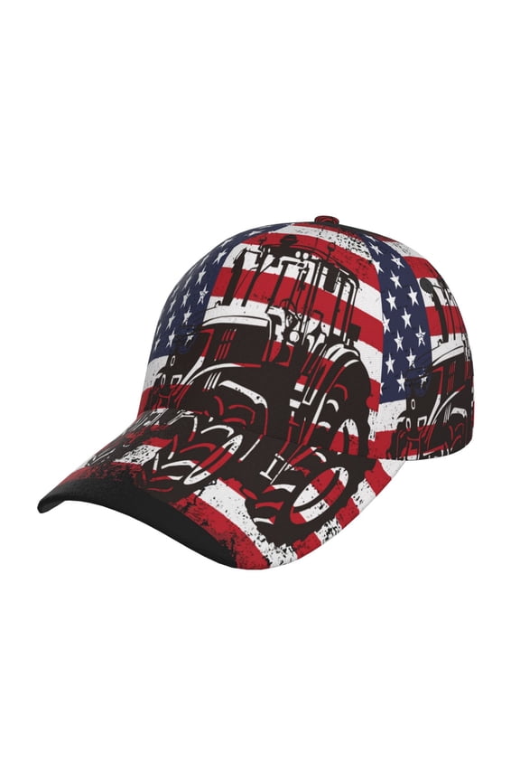 USA Vintage Flag Tractor Pattern Trucker Low Profile Hat Men Women Baseball Cap Dad Hat Adjustable Unconstructed Plain Cap