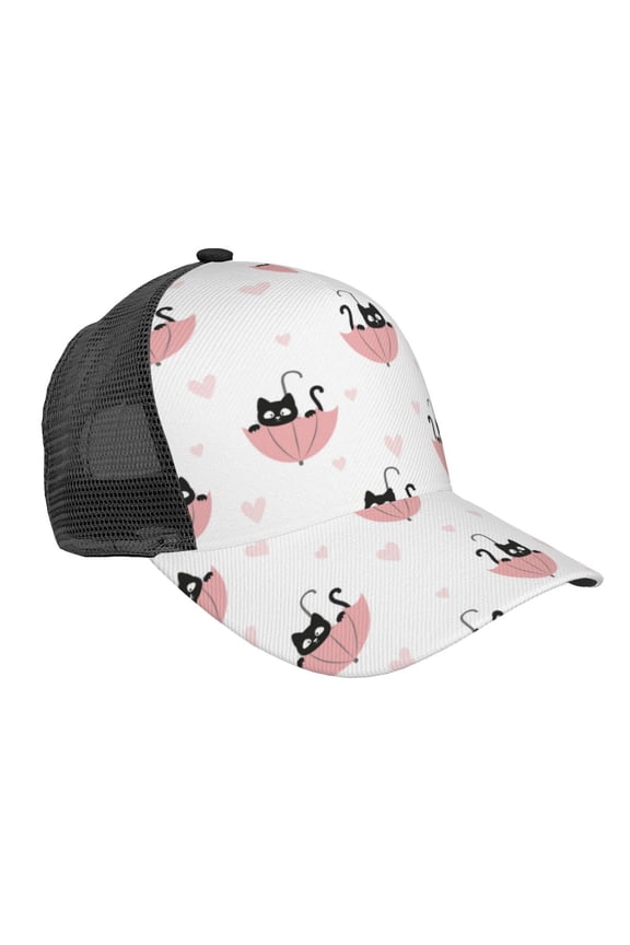 Umbrella Cat Pattern Trucker Hat,Baseball Cap,Sun Protection Cap,Stylish Headwear,Leisure Cap,Outdoor Sports Cap
