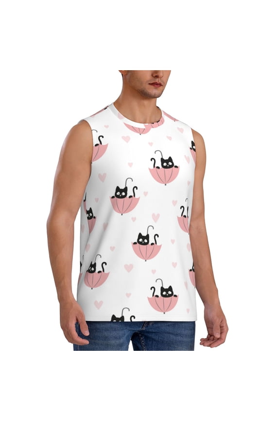 Umbrella Cat mens Cotton Tank Undershirts , Moisture-wicking Ribbed Tanks, Lightweight Cotton Tank Undershirts-Small