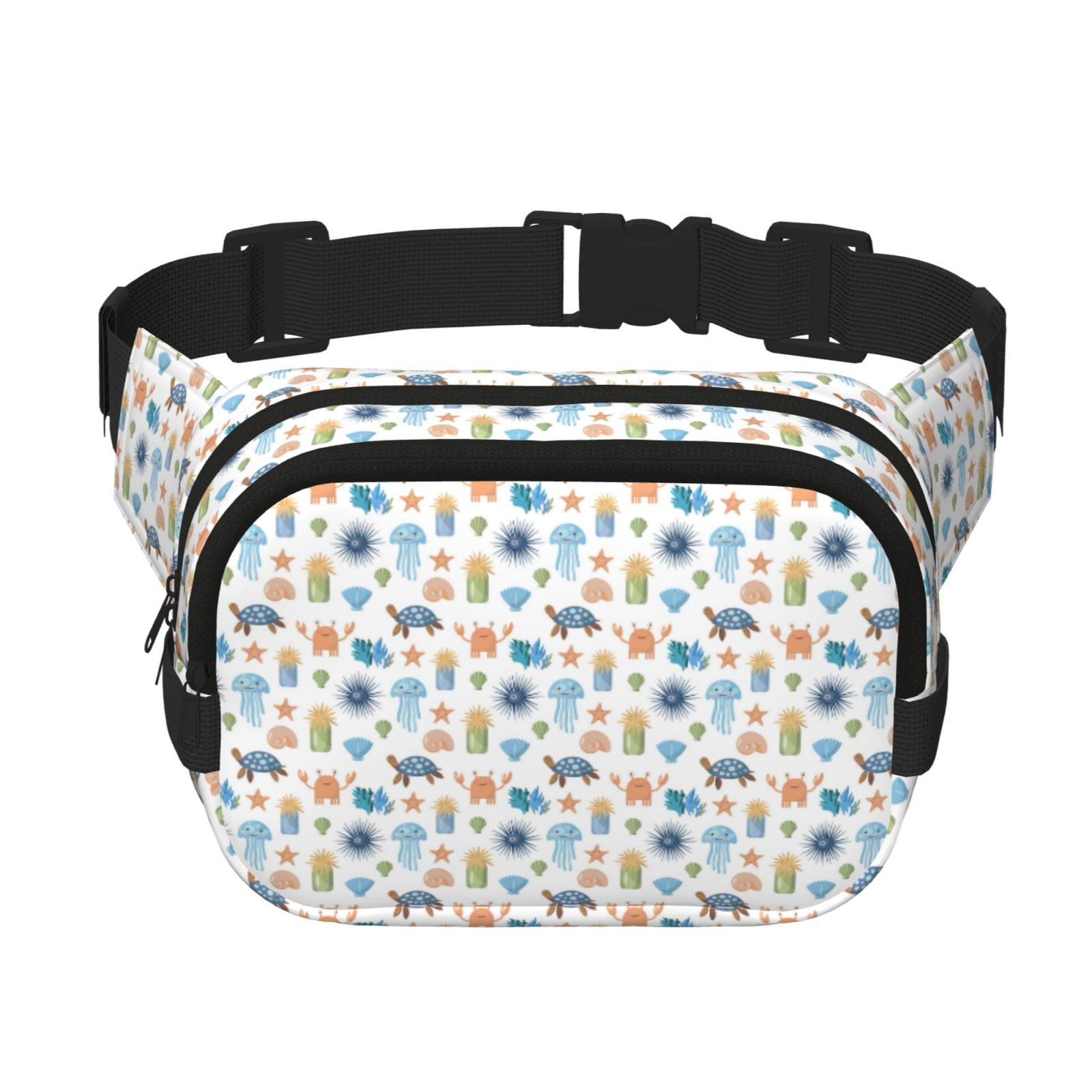 Picia Undersea Animals Print Square Double-Layer Waist Bag Mini Adjustable Waist Belt Bag Exercise Running Travel Hiking