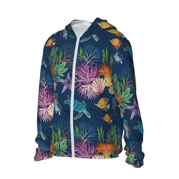 Picia Undersea Animals Women's Men's UPF 50+ Sun Protection Hoodie Shirt Long Sleeve SPF Fishing Outdoor UV Hiking Lightweight Shirts-Medium