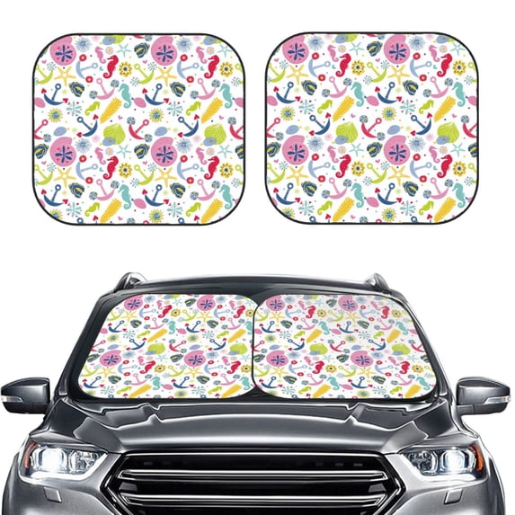 Picia Undersea Seahorse 2 Piece Car Windshield Sun Shade Foldable | Foldable Sun Shield for Front Window Blocks UV Rays and Keeps Your Vehicle Cool-Small