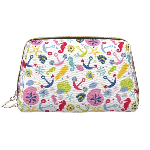 Picia Undersea Seahorse Print Leather Makeup Bag Make Up Bag Travel Toiletry Bag for Her Girlfriend Teacher Teen Girl Gifts