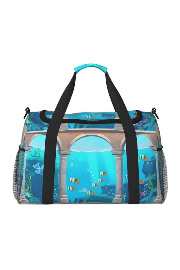 Underwater Aquarium Arches Print Travel Duffle Bag,Weekender Bags for Women with Shoe Compartment, Gym Duffel Bag with Wet Pocket, Hospital Bags for Labor and Delivery