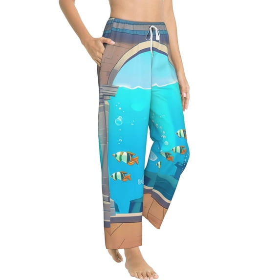 Picia Underwater Aquarium Arches Womens Soft Woven Cotton Elastic Waistband Sleep Pajama Pant Lounge Sleep Pant With Pockets And Drawstring-Small