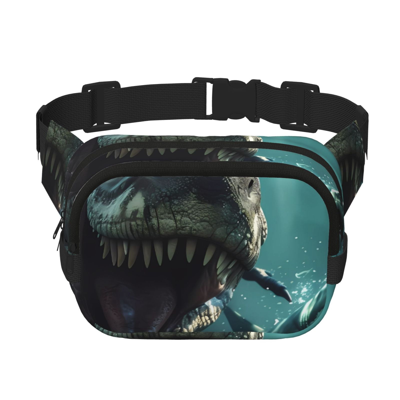 Picia Underwater Dinosaur Shark Print Square Double-Layer Waist Bag Mini Adjustable Waist Belt Bag Exercise Running Travel Hiking