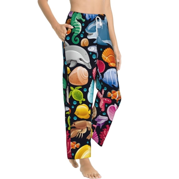 Picia Underwater Diving Animals Womens Soft Woven Cotton Elastic Waistband Sleep Pajama Pant Lounge Sleep Pant With Pockets And Drawstring-Large