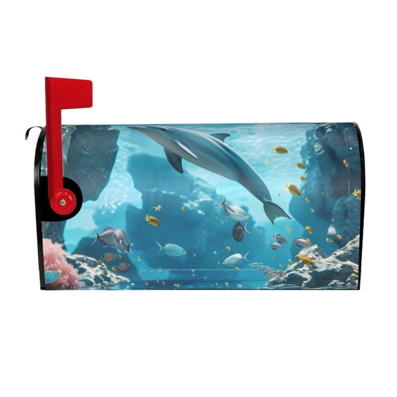 Picia Underwater Dolphin Scene Magnetic Mailbox Cover Standard Size-21x18 in