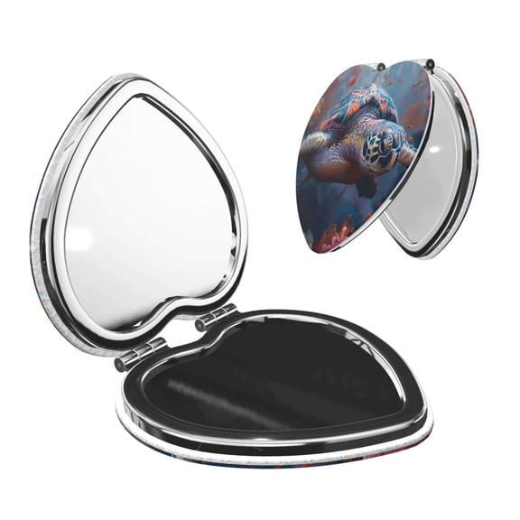 Picia Underwater Lazy Turtle for Compact Vanity Mirror , Travel Makeup Mirror , Portable Magnifying Cosmetic Mirror for Daily, Work, Business-Heart Shape