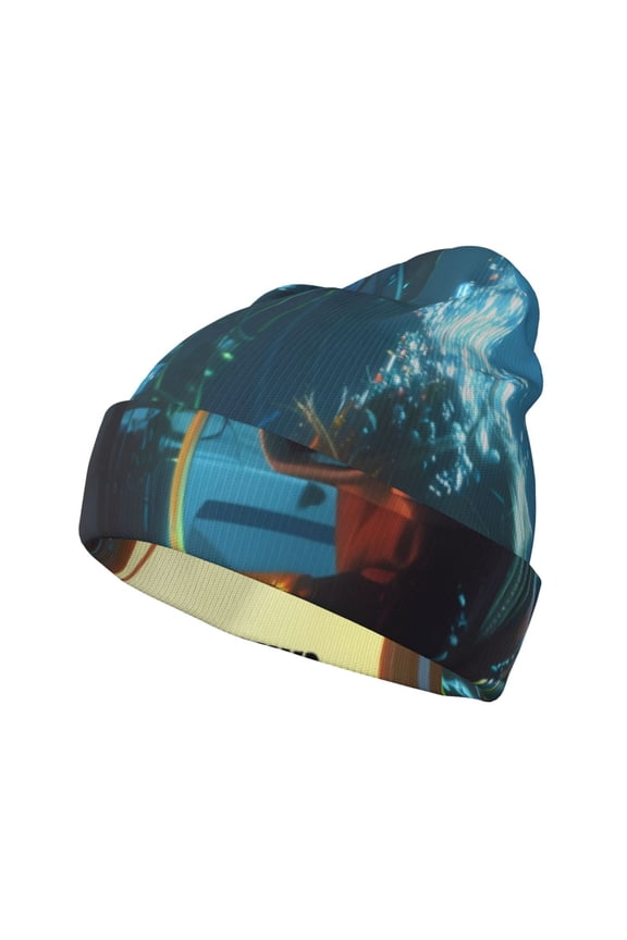 Underwater Office Diver Pattern Knitted Beanie Hat for Men and Women , Unisex Winter Warm Stretchy Knit Cap Thick Fisherman Beanies Cuffed Plain Skull Caps