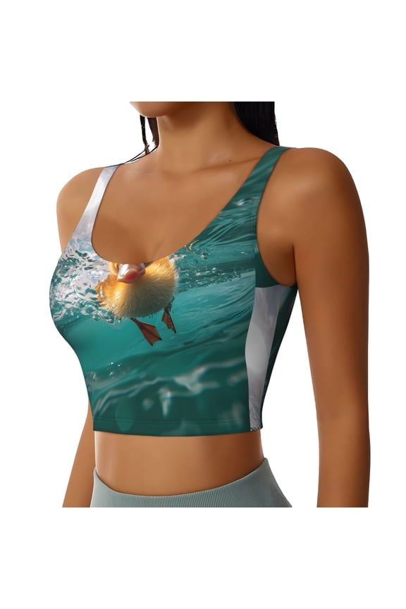 Underwater Swimming Duck Sports Bra for Women,Padded Strappy Sports Bras Medium Support Yoga Bra with Removable Cups,Running Yoga Bra-XX-Large