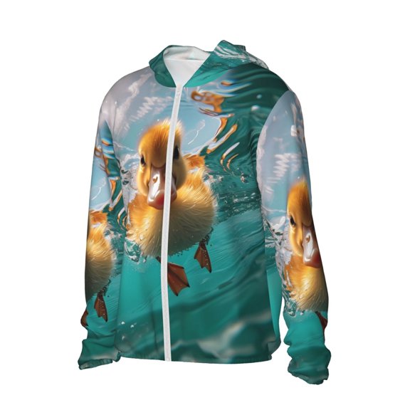 Picia Underwater Swimming Duck Women's Men's UPF 50+ Sun Protection Hoodie Shirt Long Sleeve SPF Fishing Outdoor UV Hiking Lightweight Shirts-X-Large