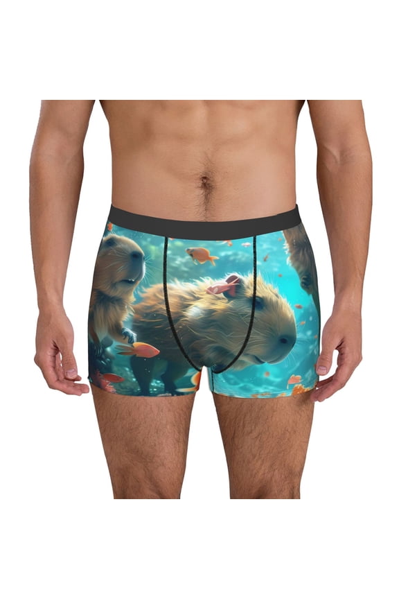 Underwater Swimming Guinea Pig Pattern Men’s Boxer Briefs – Soft & Breathable Underwear, Stretchy & Comfortable Fit, Supportive Pouch Design, Moisture-Wicking-Medium