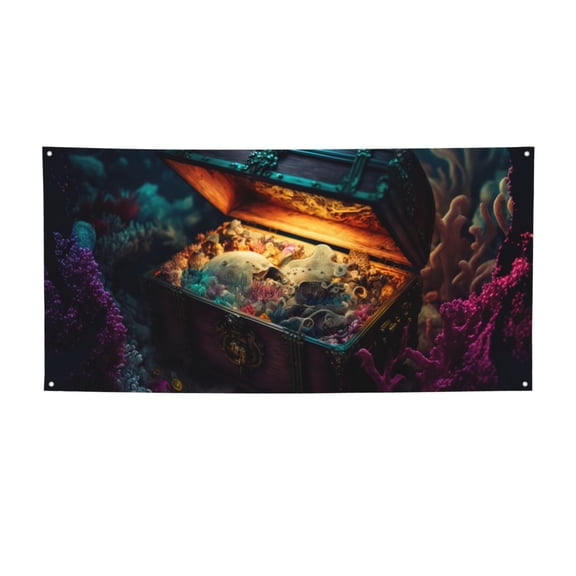 Picia Underwater Treasure Chest Pattern Party Banner, Festive Decoration, Holiday Banner, Celebration Decor, Event Banner, Reusable Party Banner-Small