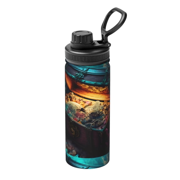 Picia Underwater Treasure Chest Pattern Water Bottle 18 oz Stainless Steel Insulated Bottles With Handle Leak Proof Gym Sport Water Jug BPA-free insulated kettle For Men Women Adults