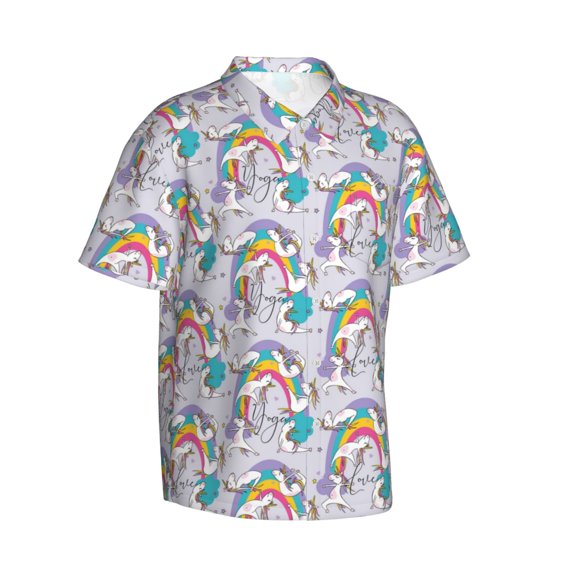 Picia Unicorn DoingYoga Gentle Cotton Regular Fit Short Sleeve Casual Hawaiian Shirt for Men-Medium