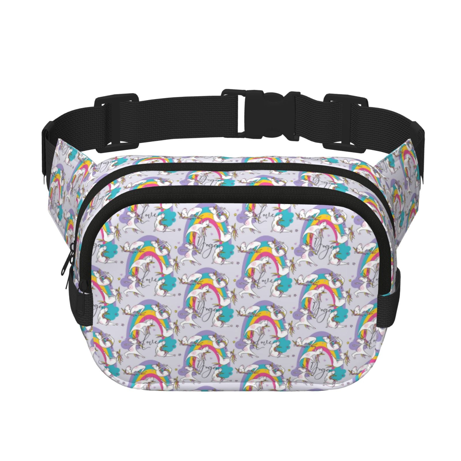 Picia Unicorn DoingYoga Print Square Double-Layer Waist Bag Mini Adjustable Waist Belt Bag Exercise Running Travel Hiking