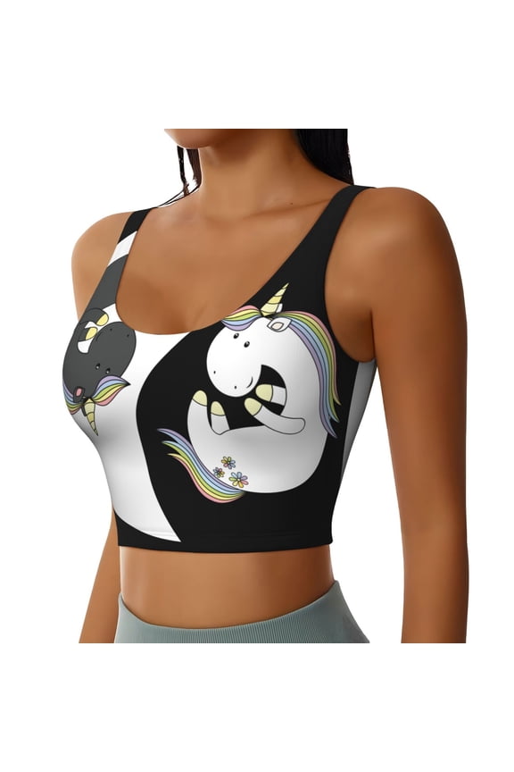 Unicorn in Yoga Sports Bra for Women,Padded Strappy Sports Bras Medium Support Yoga Bra with Removable Cups,Running Yoga Bra-X-Large