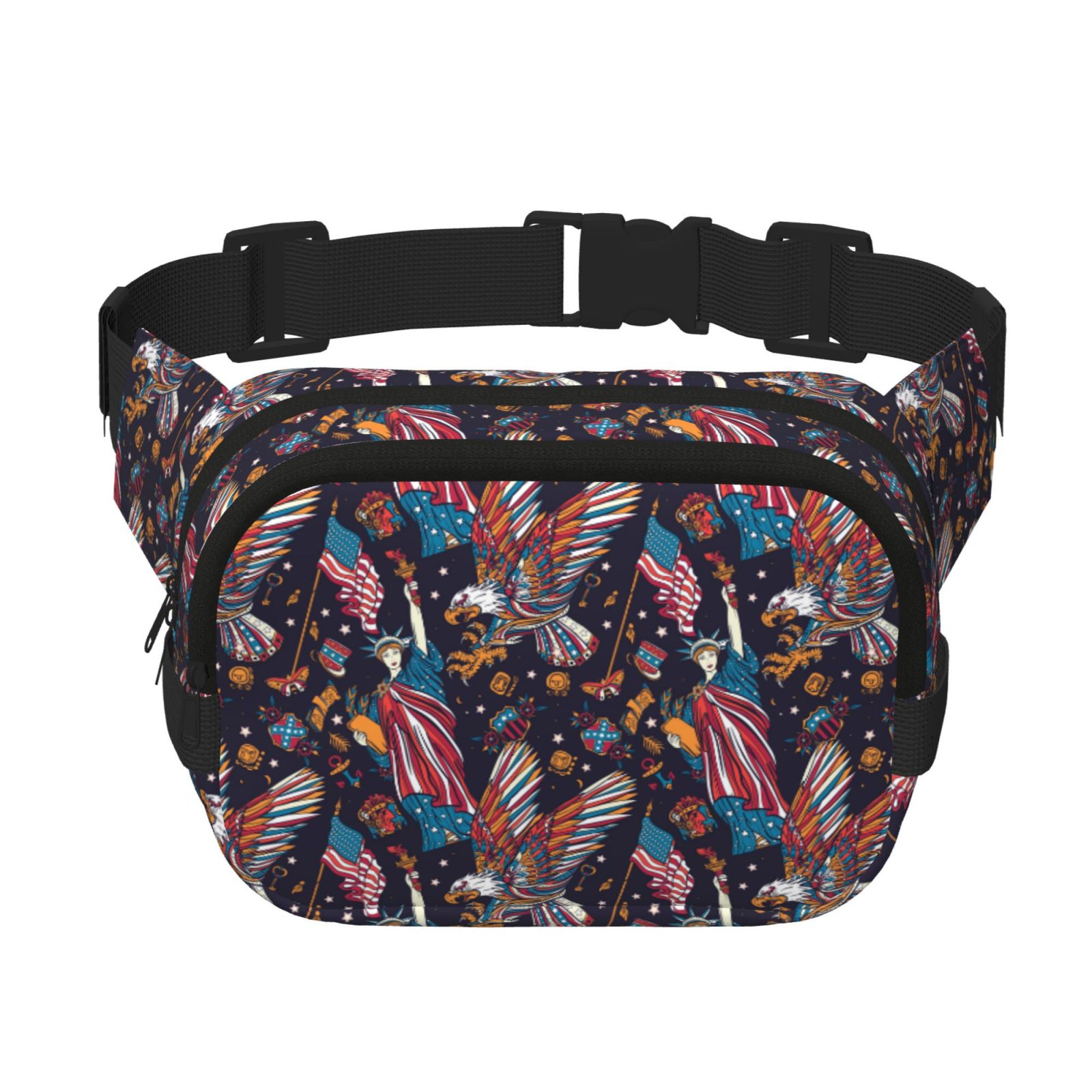 Picia United States Of America Print Square Double-Layer Waist Bag Mini Adjustable Waist Belt Bag Exercise Running Travel Hiking
