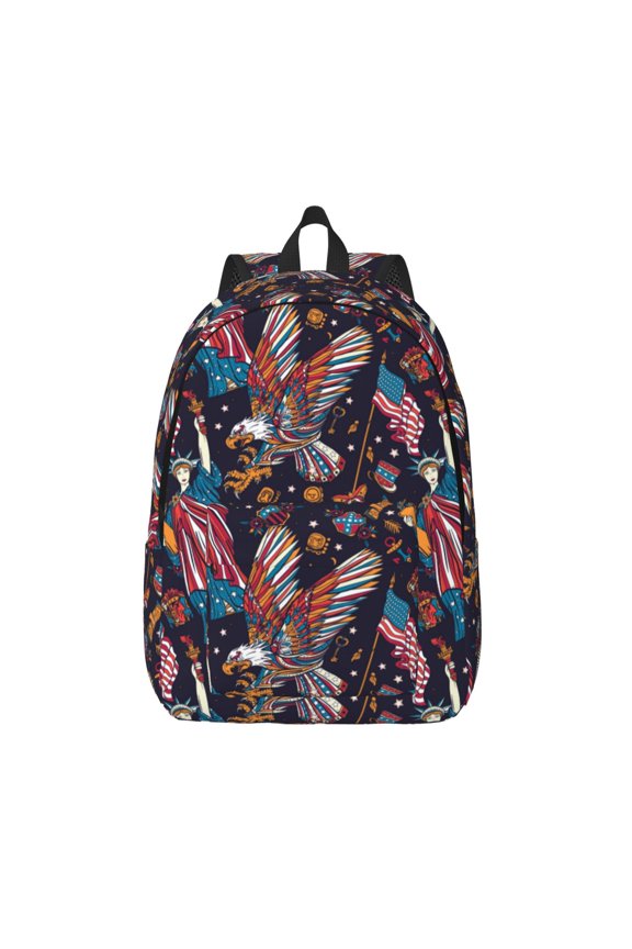 United States Of America Printed Canvas Daypack - Stylish and Durable Vintage Compact Backpack - Class, Work, Travel, or Laptop Bookbag,Organized Compartments-Medium