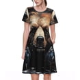 thumbnail image 1 of Picia Urban Bear With Headphones Pattern Women's Short Sleeve Summer Dress Pleated Loose Swing Knee Length Short Sleeve Swing Dresses, 1 of 6