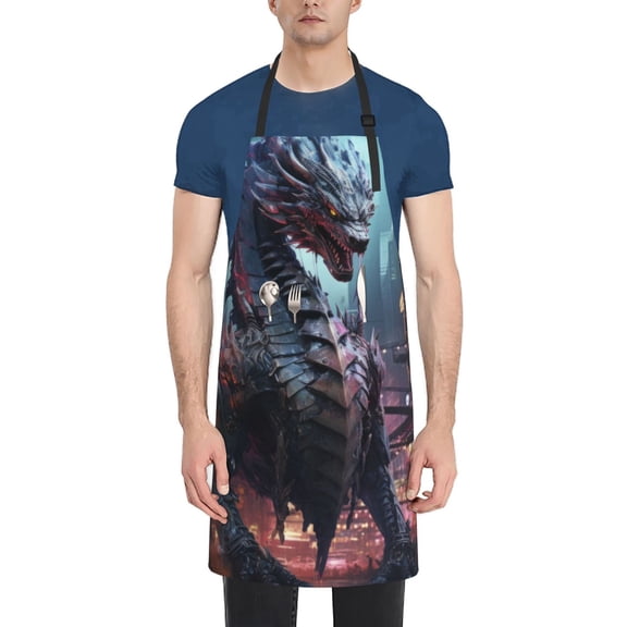 Picia Urban Mechanical Dragon Waterproof Apron for Unisex Adult - Adjustable Bib Apron with Pockets, Ideal for Cooking, Gardening, Painting, and Household Chores