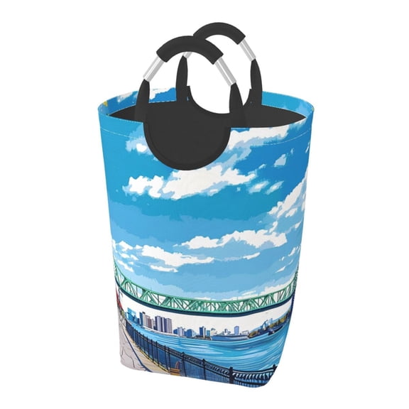 Picia Urban Riverside Clock Tower Laundry Basket With Handles Laundry Hamper Toys Storage Organizer Foldable Bucket Washing Bin Dirty Clothes Bag For Home Bathroom Bedroom Dorm