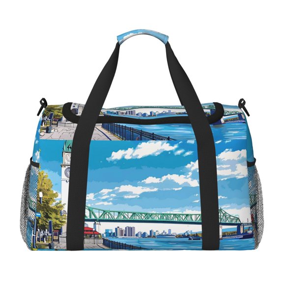 Picia Urban Riverside Clock Tower Print Travel Duffle Bag,Weekender Bags for Women with Shoe Compartment, Gym Duffel Bag with Wet Pocket, Hospital Bags for Labor and Delivery