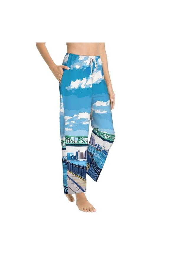 Urban Riverside Clock Tower Womens Soft Woven Cotton Elastic Waistband Sleep Pajama Pant Lounge Sleep Pant With Pockets And Drawstring-Large