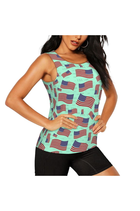 Usa Flag Pattern Women's Workout Tank Top,Breathable Activewear,Slim Fit Athletic Top,Versatile Workout Moisture-wicking top-Large