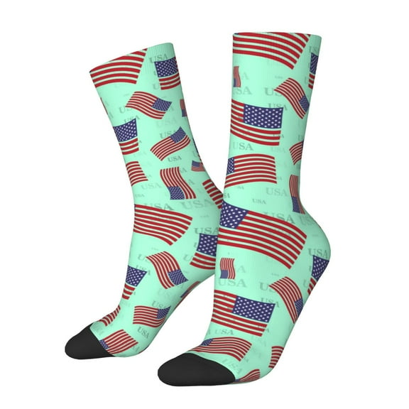 Picia Usa Flag Print Athletic Socks for Men & Women – Cushioned Moisture-Wicking Crew Socks for Sports, Running, and Training, Soft & Breathable Size 5-11