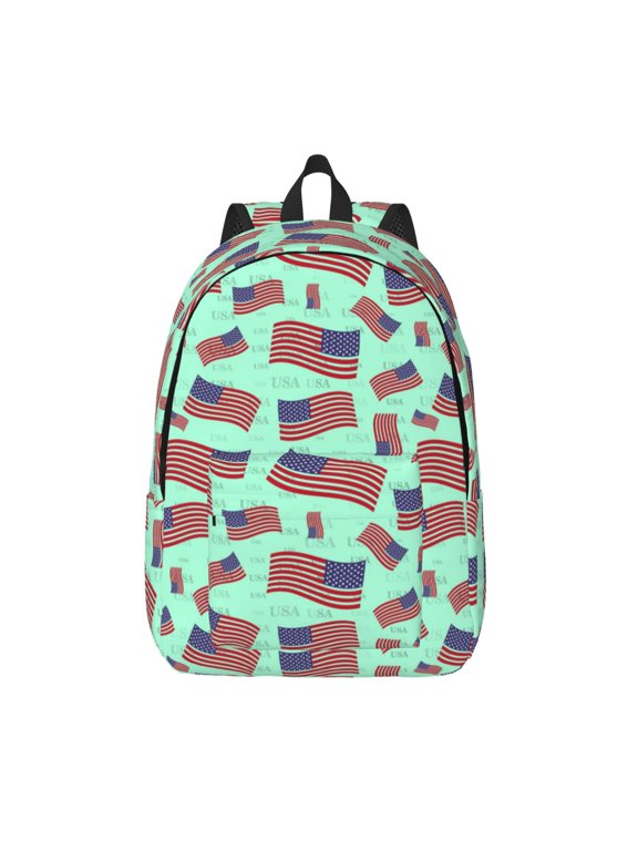 Usa Flag Printed Canvas Daypack - Stylish and Durable Vintage Compact Backpack - Class, Work, Travel, or Laptop Bookbag,Organized Compartments-Medium