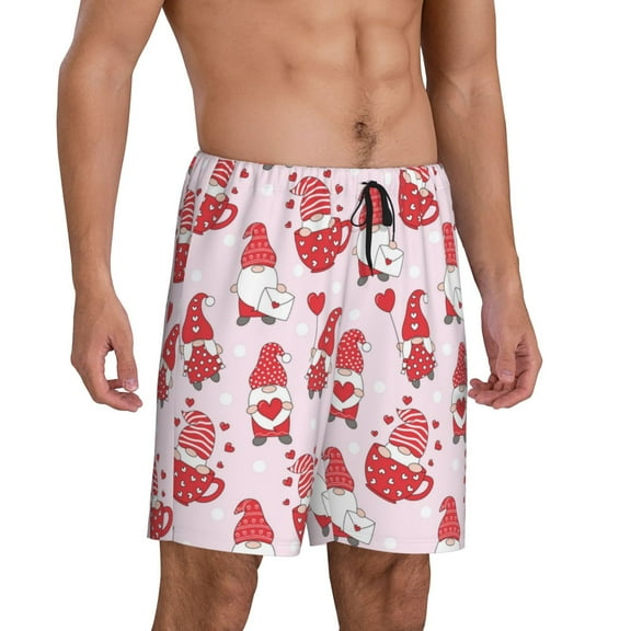 Picia Valentine Gnomes Pajama Shorts for Men, Men's Pajama Bottoms, Sleepwear,Short Pajama Pants-Large