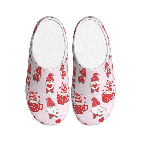 Picia Valentine Gnomes for Women's Lamb-hug Comfy Fleece House Slippers Memory Foam, Slip-on House Shoes Indoor Outdoor-35/36