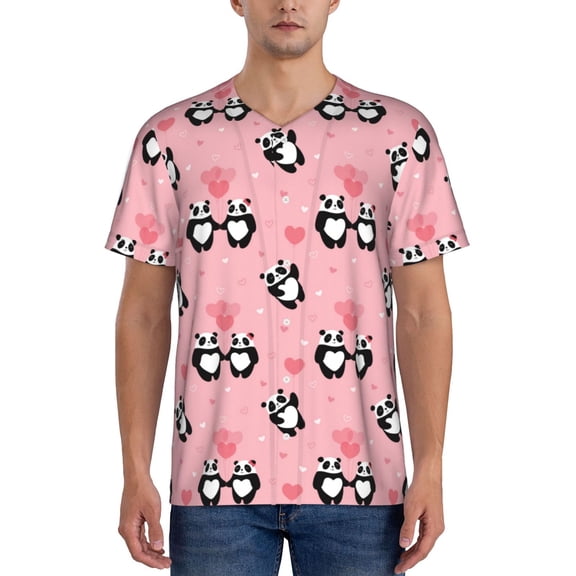 Picia Valentine'S Day Panda Pattern Mens Polo Shirts Quick Dry Short Sleeve Golf T Shirt Performance Moisture Wicking Casual Workout Baseball T-shirt-Large