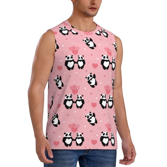 Picia Valentine'S Day Panda mens Cotton Tank Undershirts , Moisture-wicking Ribbed Tanks, Lightweight Cotton Tank Undershirts-3X-Large
